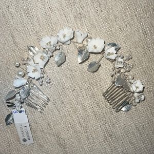 Mariell Floral Design Bridal Hair Vine Comb with Ivory Flowers & Hand Painted